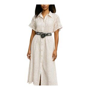 DX Collection Eyelet V-Neck Pullover Dress Size Large Made In Italy White Latte